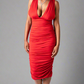 Tia Deep Plunge Bodycon Dress- Red
