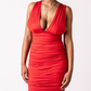 Tia Deep Plunge Bodycon Dress- Red